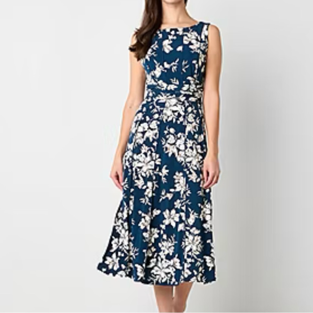 NWT Perceptions Women's Sleeveless Floral Puff Print Fit + Flare Midi Dress SZ M